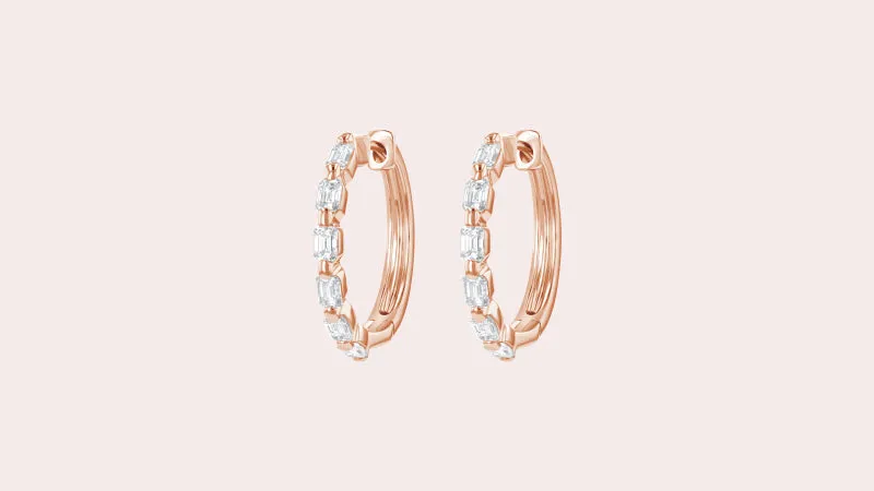 18K Gold Emerald Cut Multiple Diamond Hoops