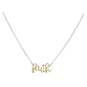 18K Gold Plated Rolo Chain Necklace with Cursive "Faith"