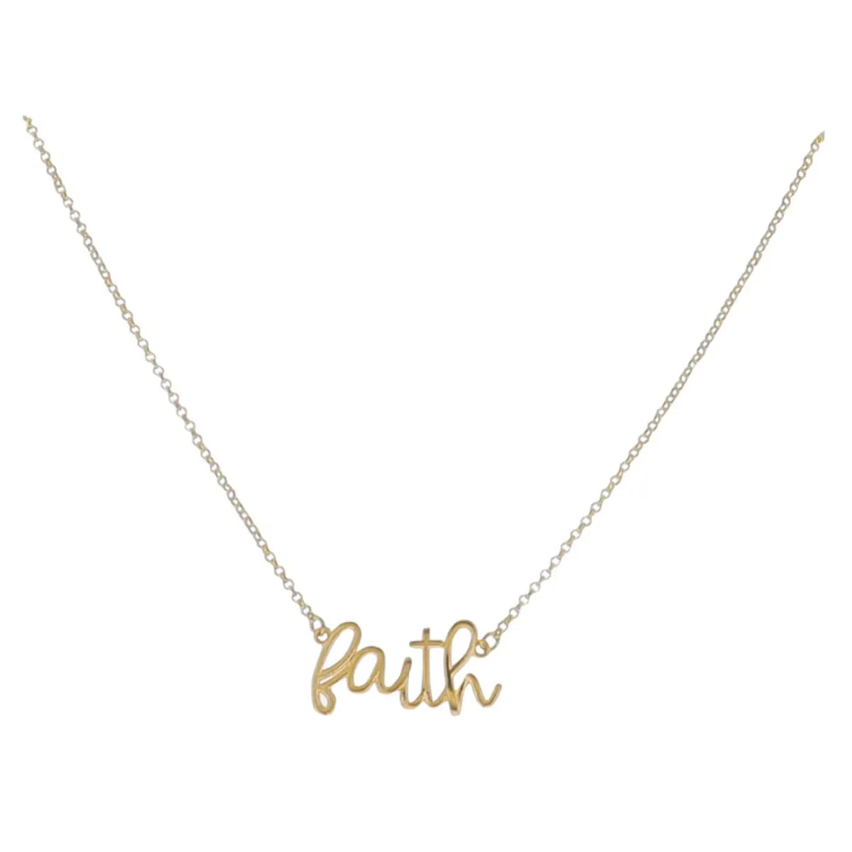 18K Gold Plated Rolo Chain Necklace with Cursive "Faith"