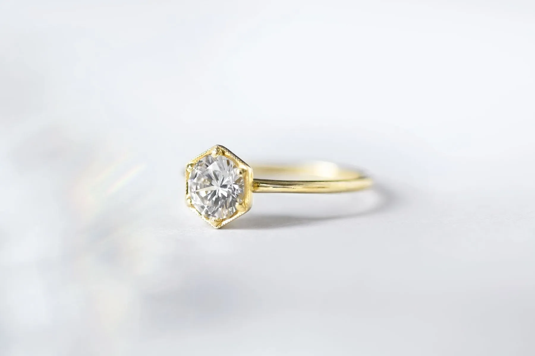 18K Gold "Selene" Hexagonal Diamond Ring Mount
