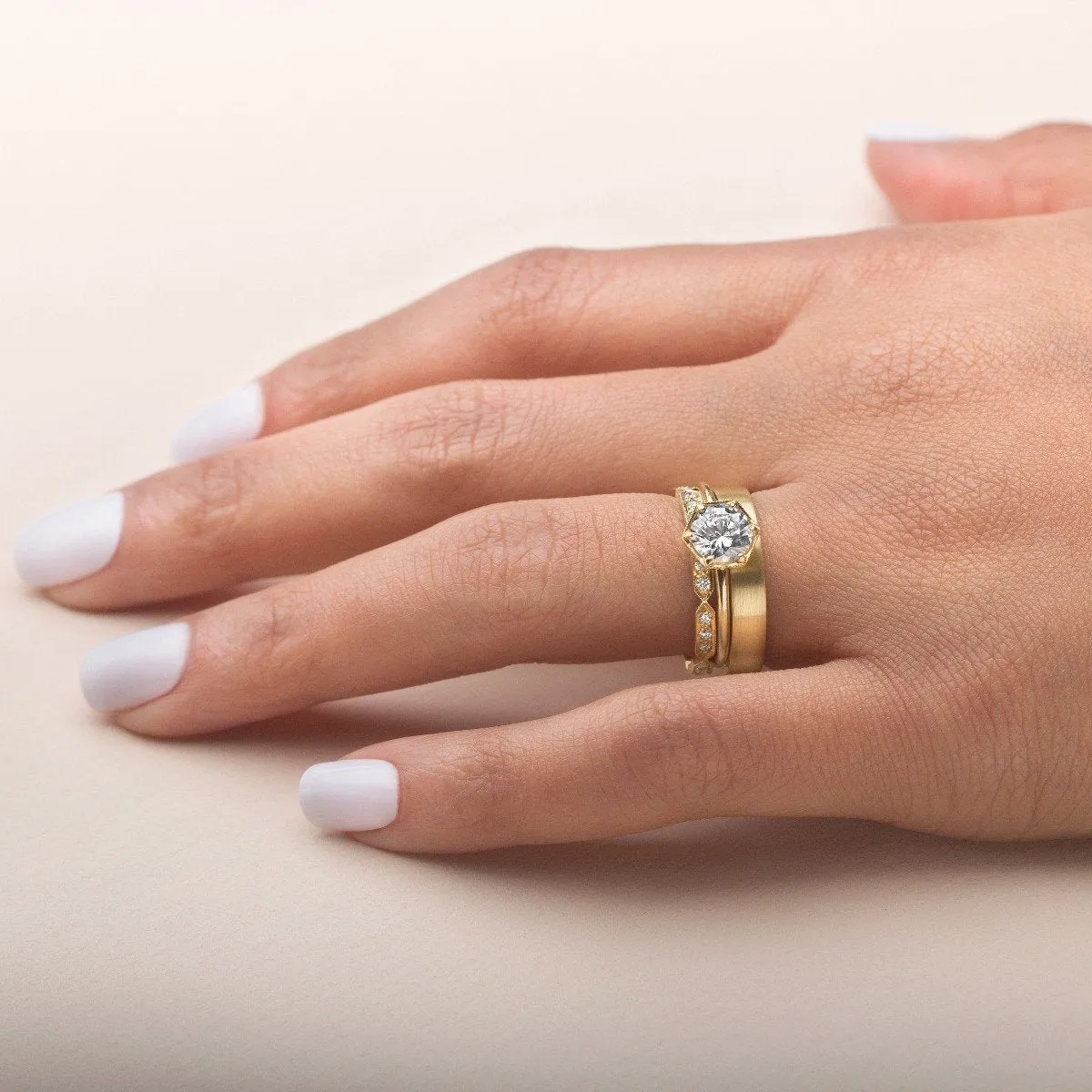 18K Gold "Selene" Hexagonal Diamond Ring Mount