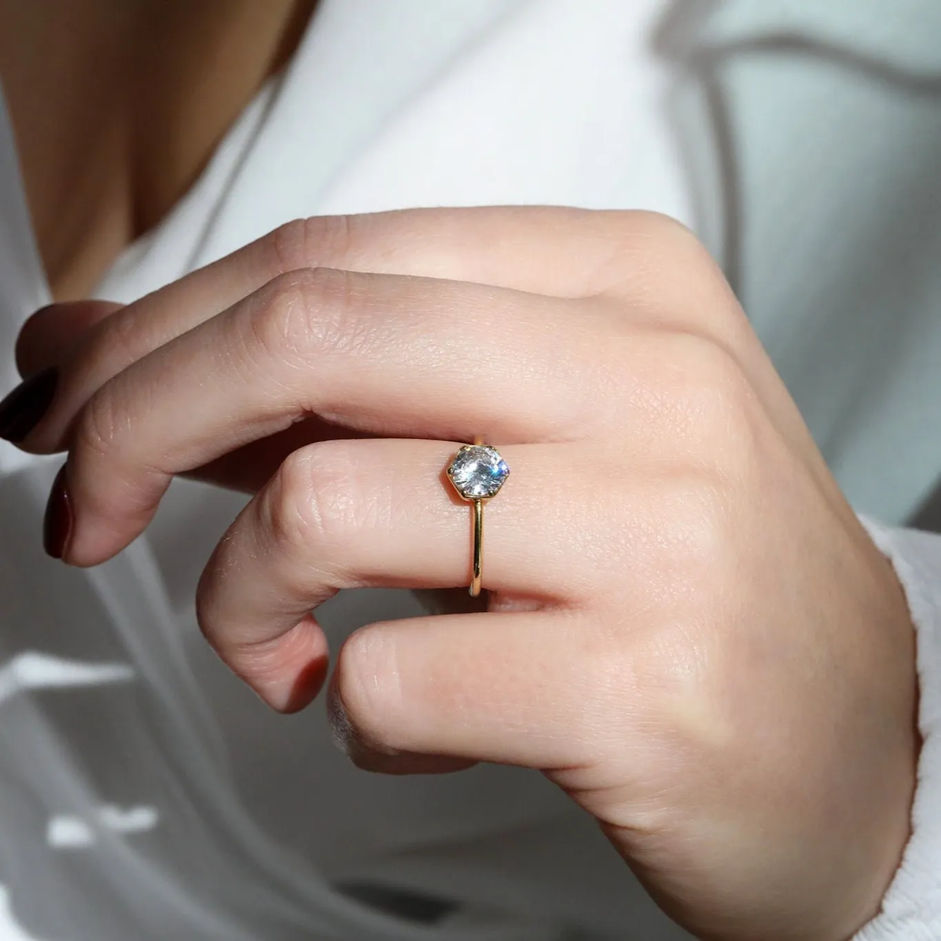 18K Gold "Selene" Hexagonal Diamond Ring Mount