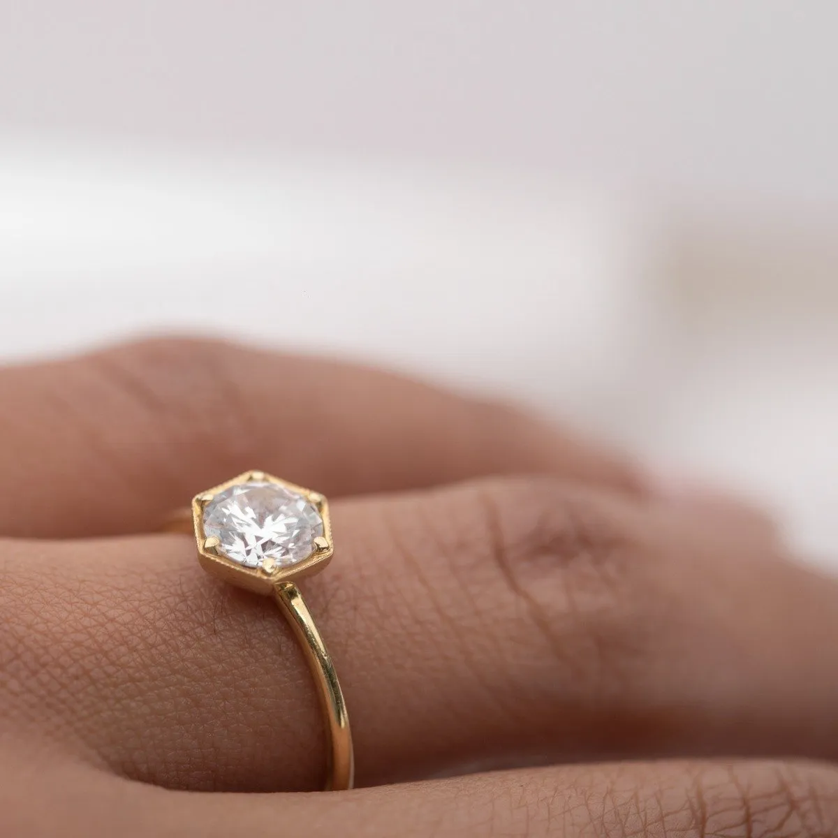 18K Gold "Selene" Hexagonal Diamond Ring Mount
