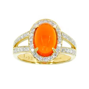 18k Mexican Fire Opal & Diamond Ring