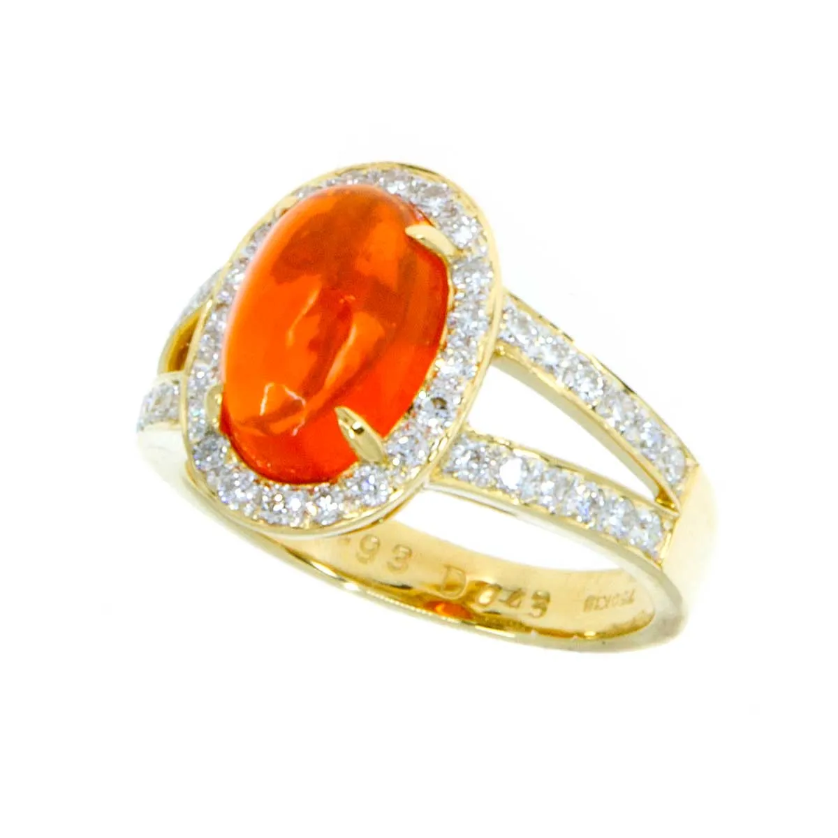 18k Mexican Fire Opal & Diamond Ring