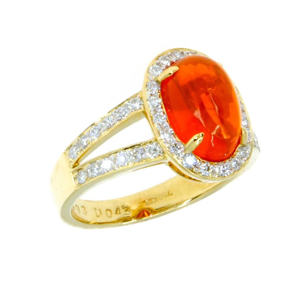 18k Mexican Fire Opal & Diamond Ring