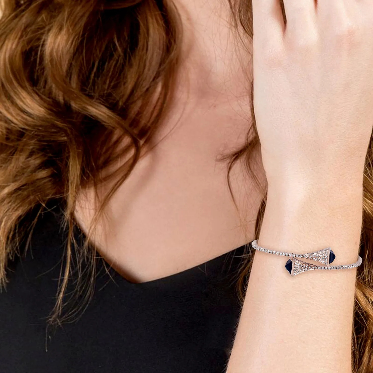 18k Rose Gold Natural Pave Diamond Onyx Gold  Cuff Bracelet For Her
