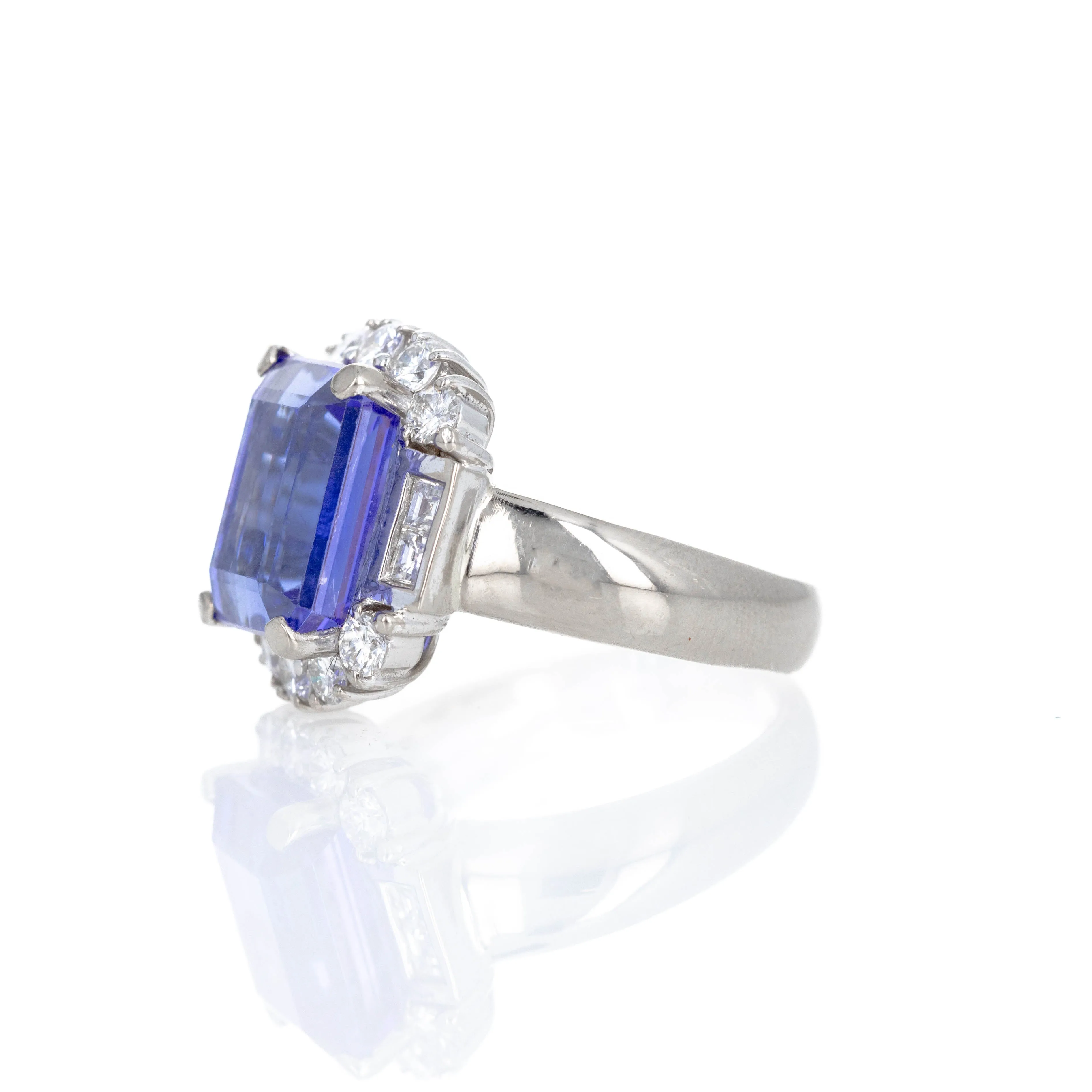 18K White Gold 6.48 Carat Tanzanite Diamond Halo Ring