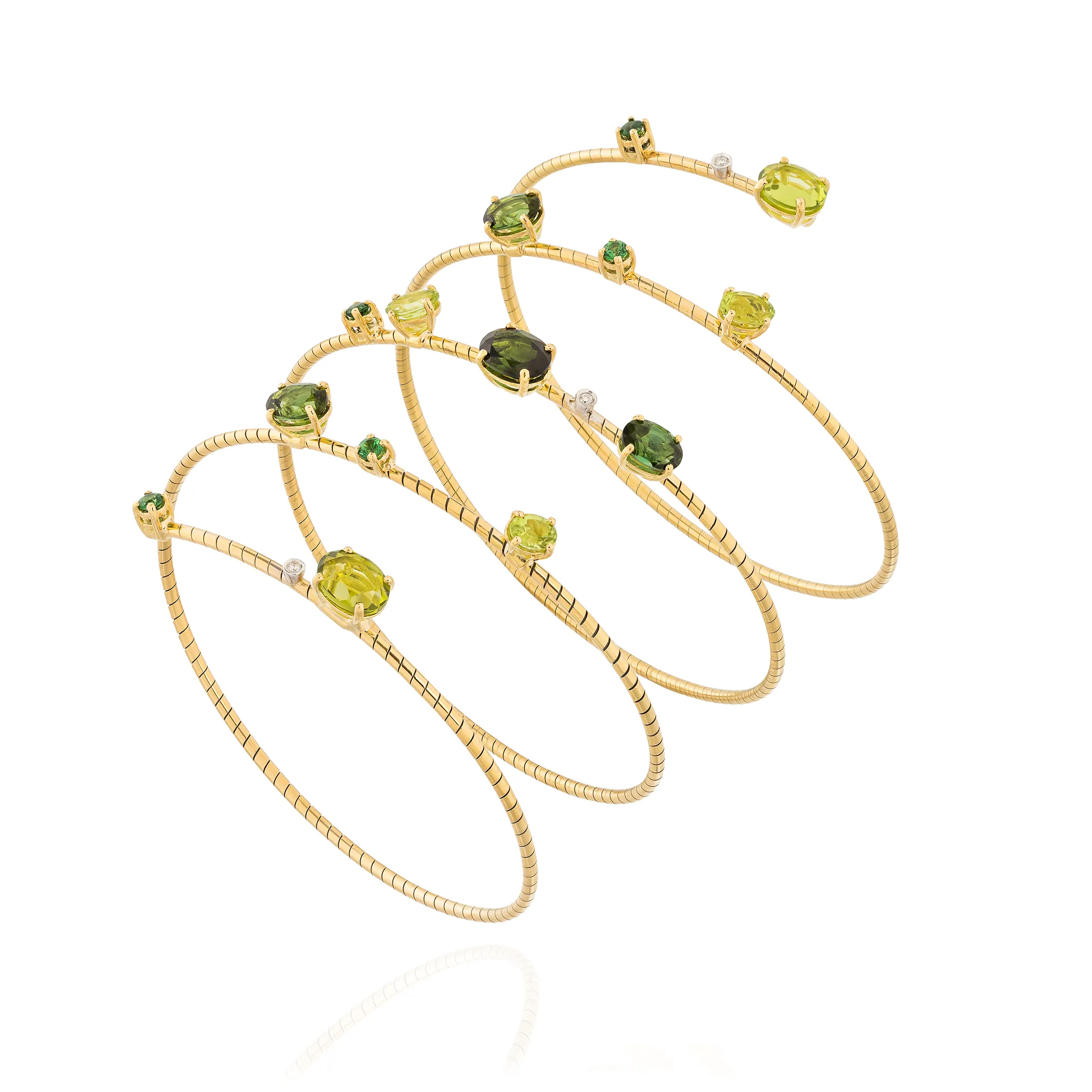 18K Yellow Gold Bracelet with Peridot, Green Tourmaline, Tsavorite, & White Diamonds