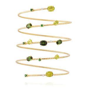 18K Yellow Gold Bracelet with Peridot, Green Tourmaline, Tsavorite, & White Diamonds