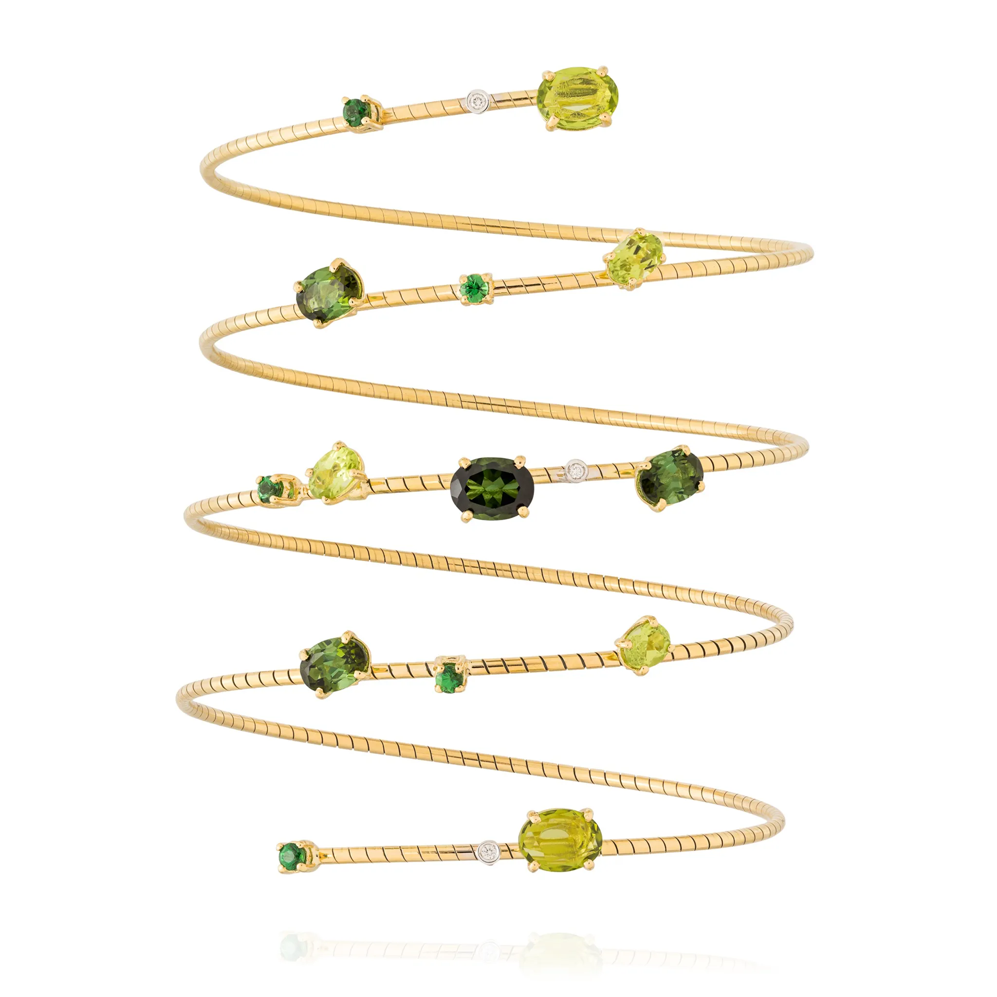 18K Yellow Gold Bracelet with Peridot, Green Tourmaline, Tsavorite, & White Diamonds