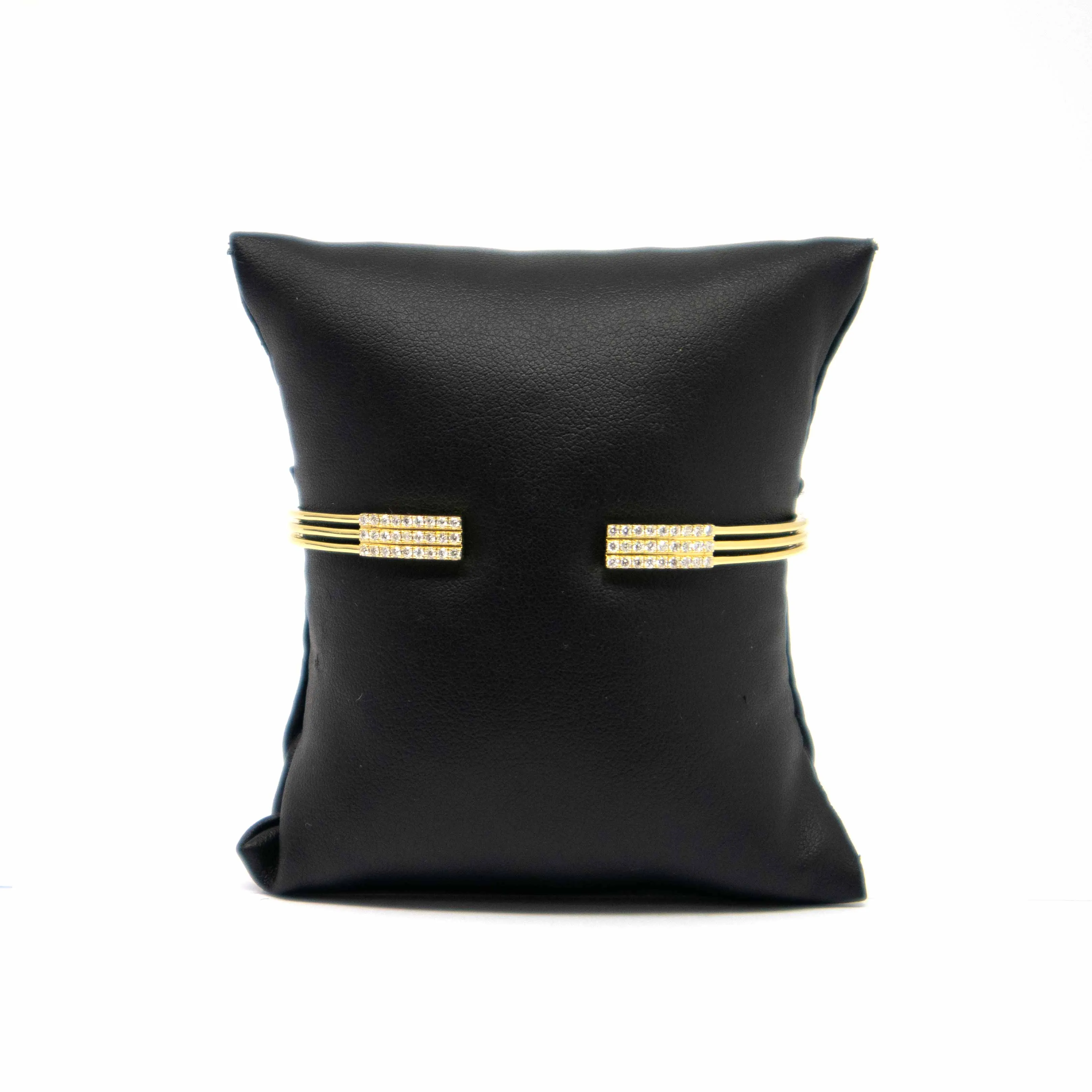 18K Yellow Gold Diamond Three Band Open Cuff Bangle