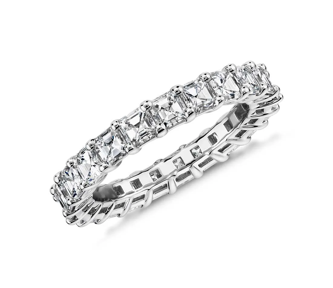 18kt White Gold Asscher Cut Diamond Eternity Band, 3.00TCW