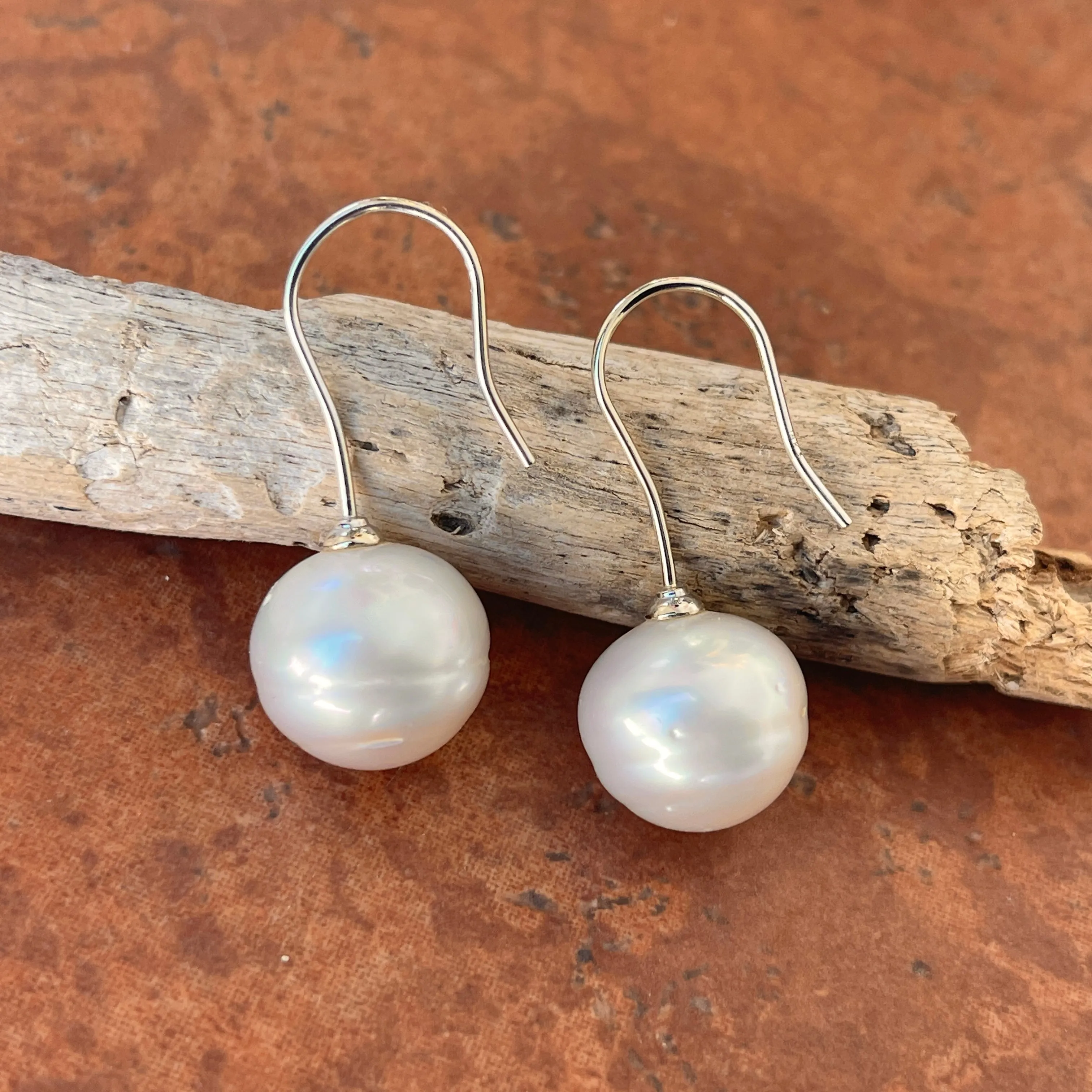 18KT White Palladium Paspaley Pearl Shepherd Hook Drop Earring 14mm