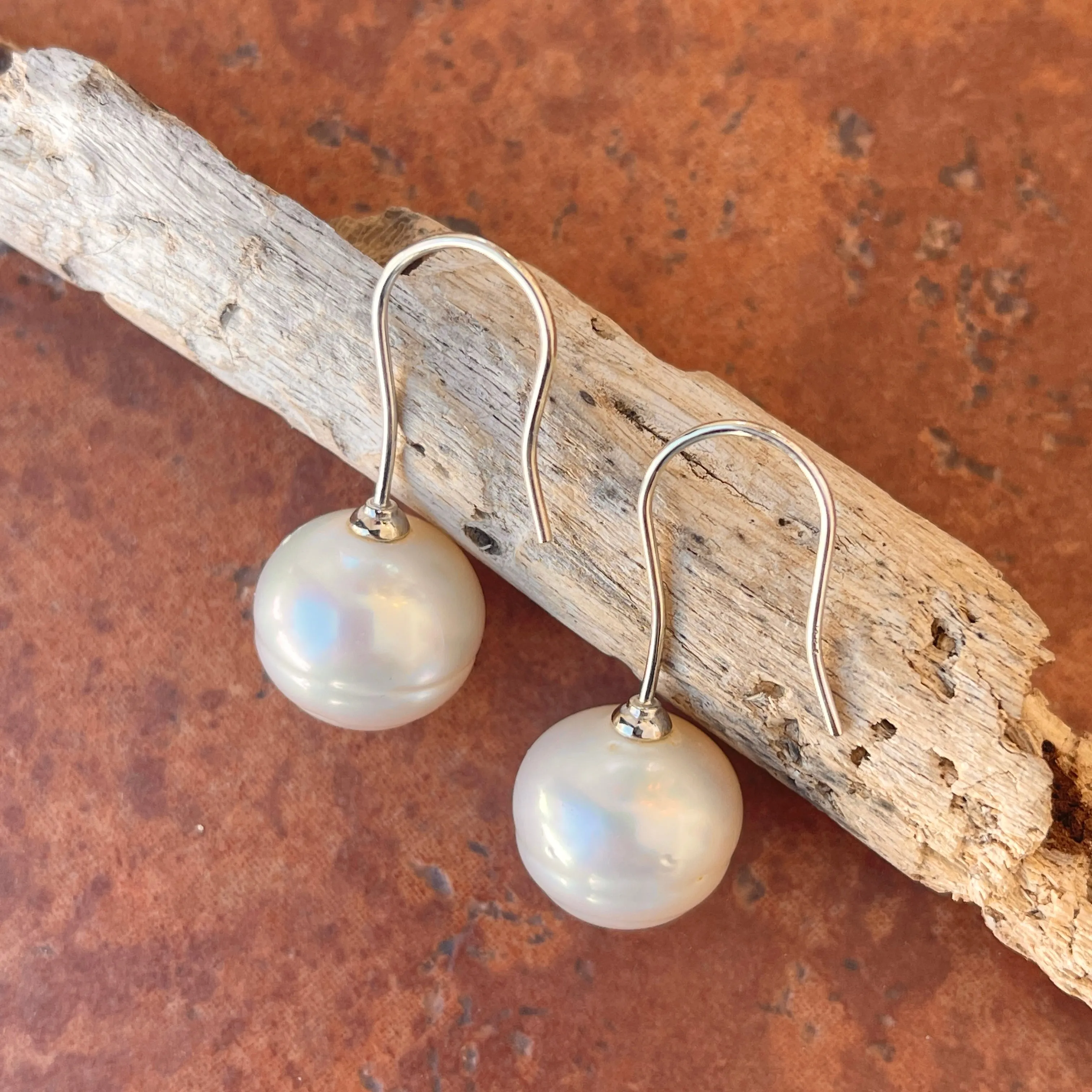 18KT White Palladium Paspaley Pearl Shepherd Hook Drop Earring 14mm
