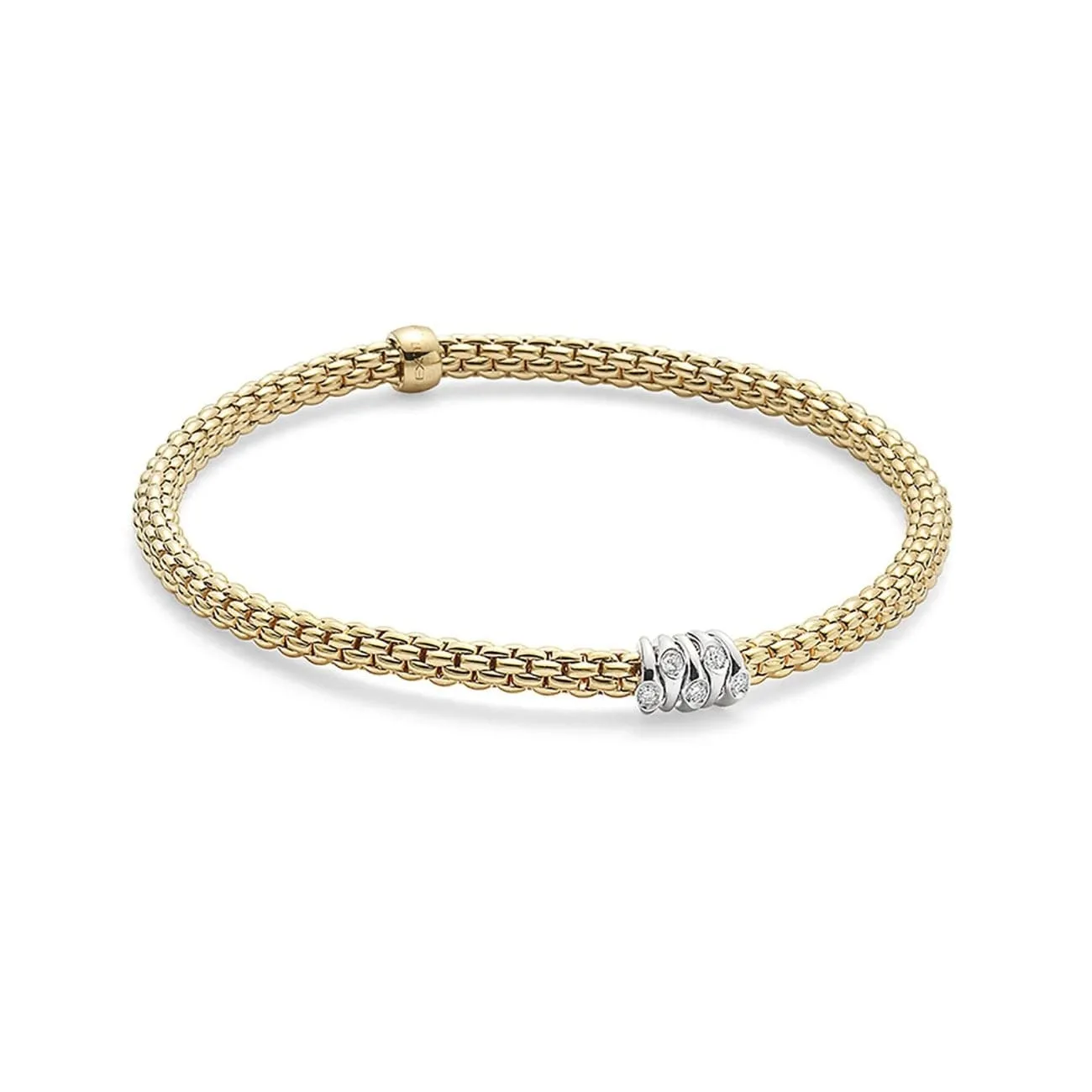 18KT YELLOW & WHITE GOLD PRIMA FLEX IT BRACELET SET WITH 0.07CTS OF ROUND BRILLIANT CUT DIAMONDS