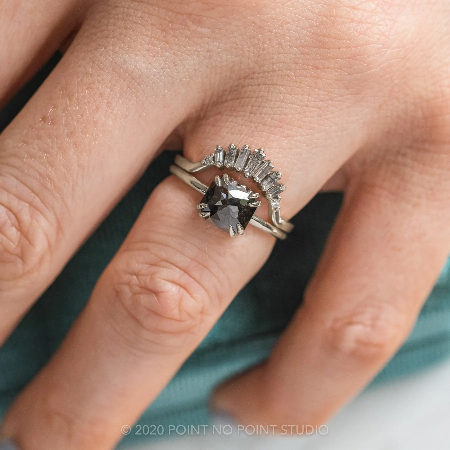 1.90 Carat Black Asscher Diamond Engagement Ring, Double Prong Jane Setting, Platinum