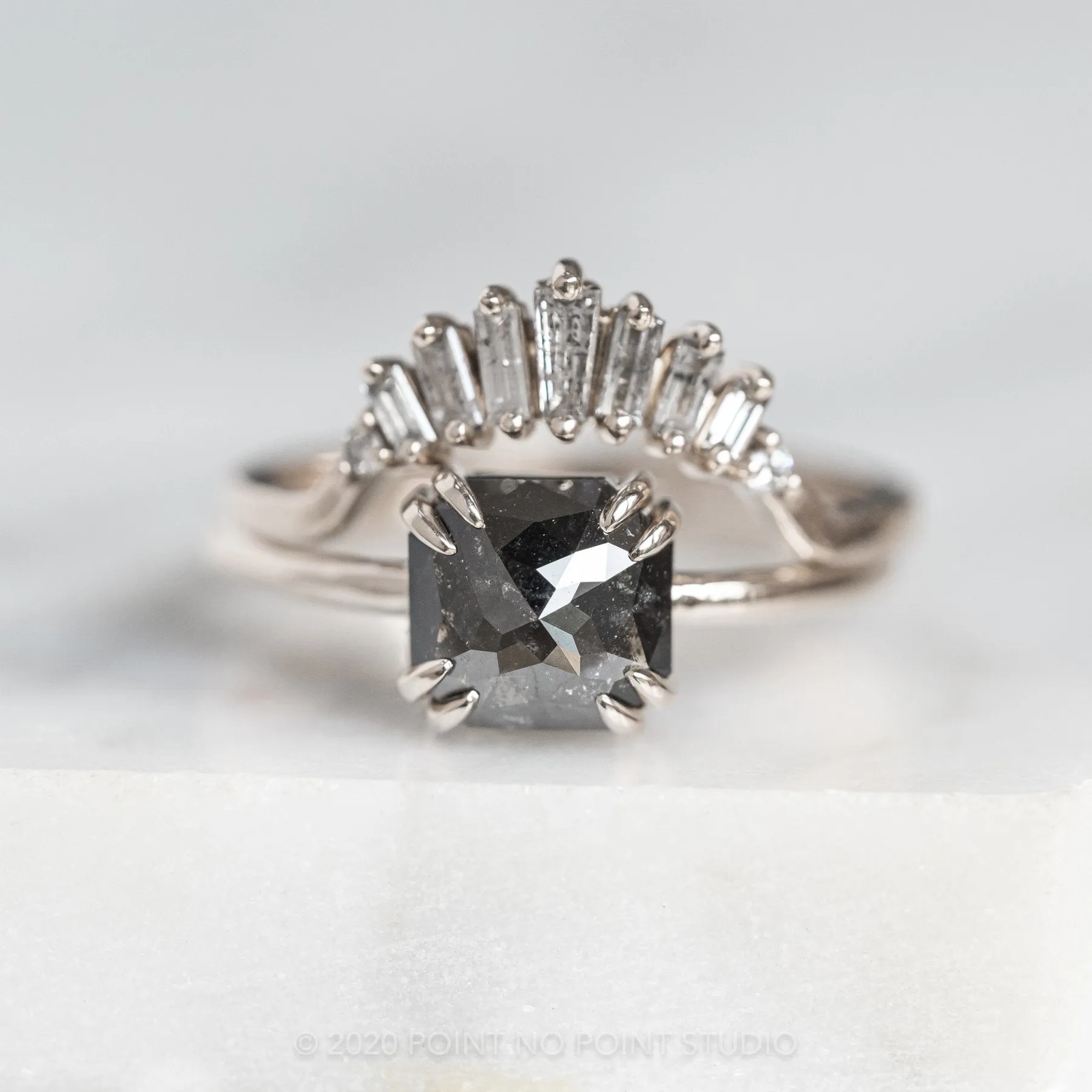 1.90 Carat Black Asscher Diamond Engagement Ring, Double Prong Jane Setting, Platinum