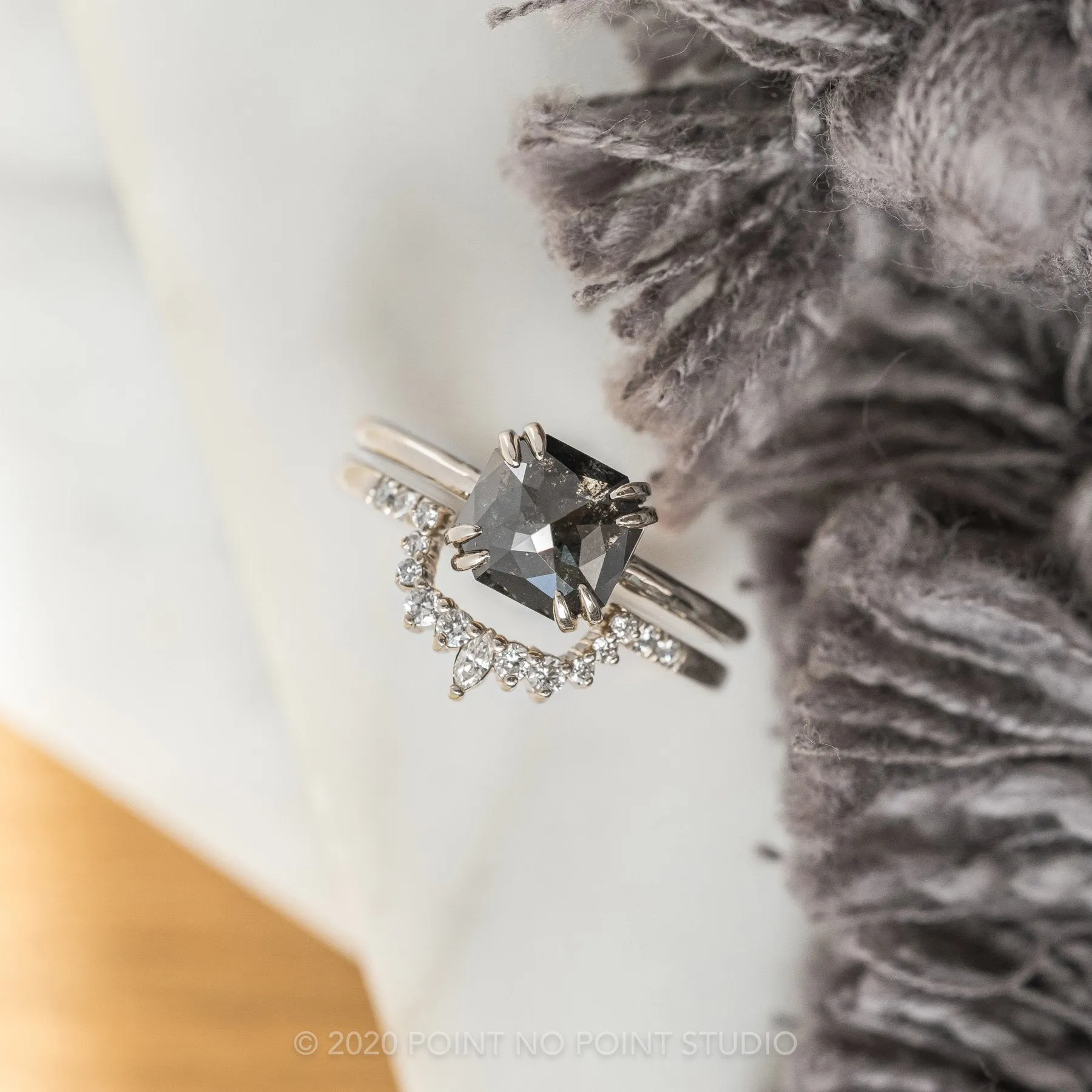 1.90 Carat Black Asscher Diamond Engagement Ring, Double Prong Jane Setting, Platinum
