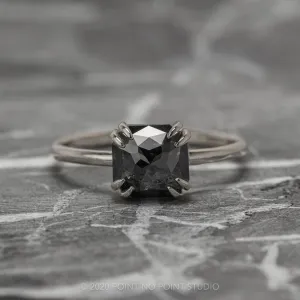 1.90 Carat Black Asscher Diamond Engagement Ring, Double Prong Jane Setting, Platinum