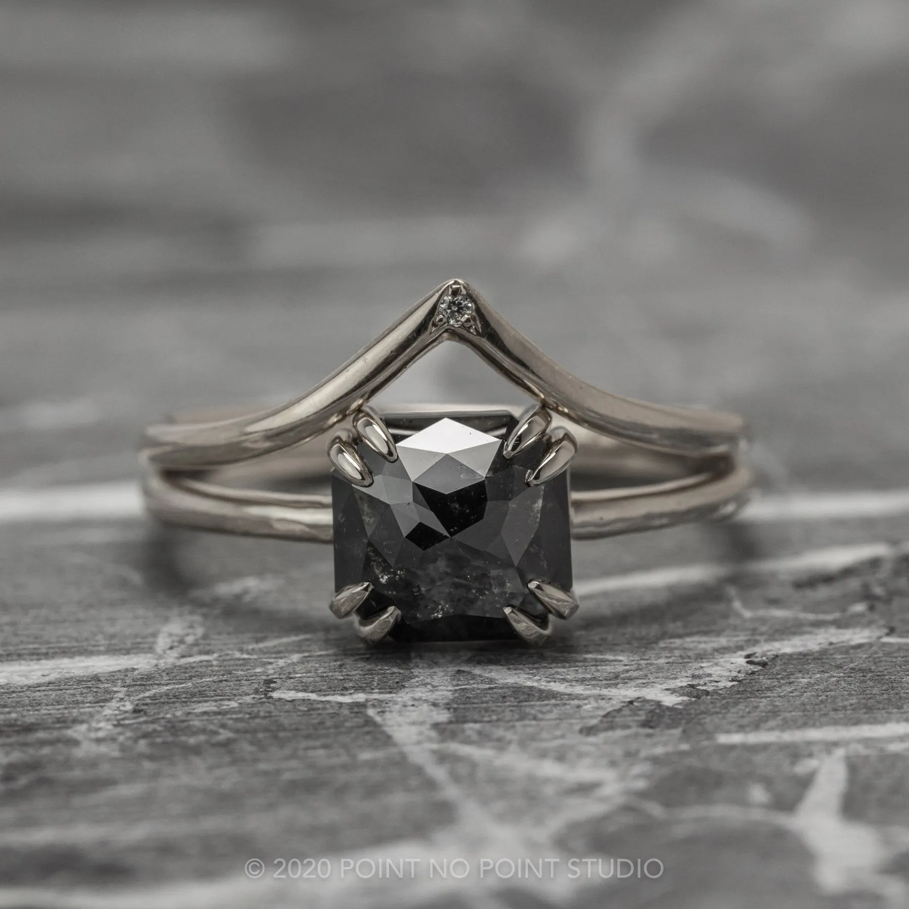 1.90 Carat Black Asscher Diamond Engagement Ring, Double Prong Jane Setting, Platinum