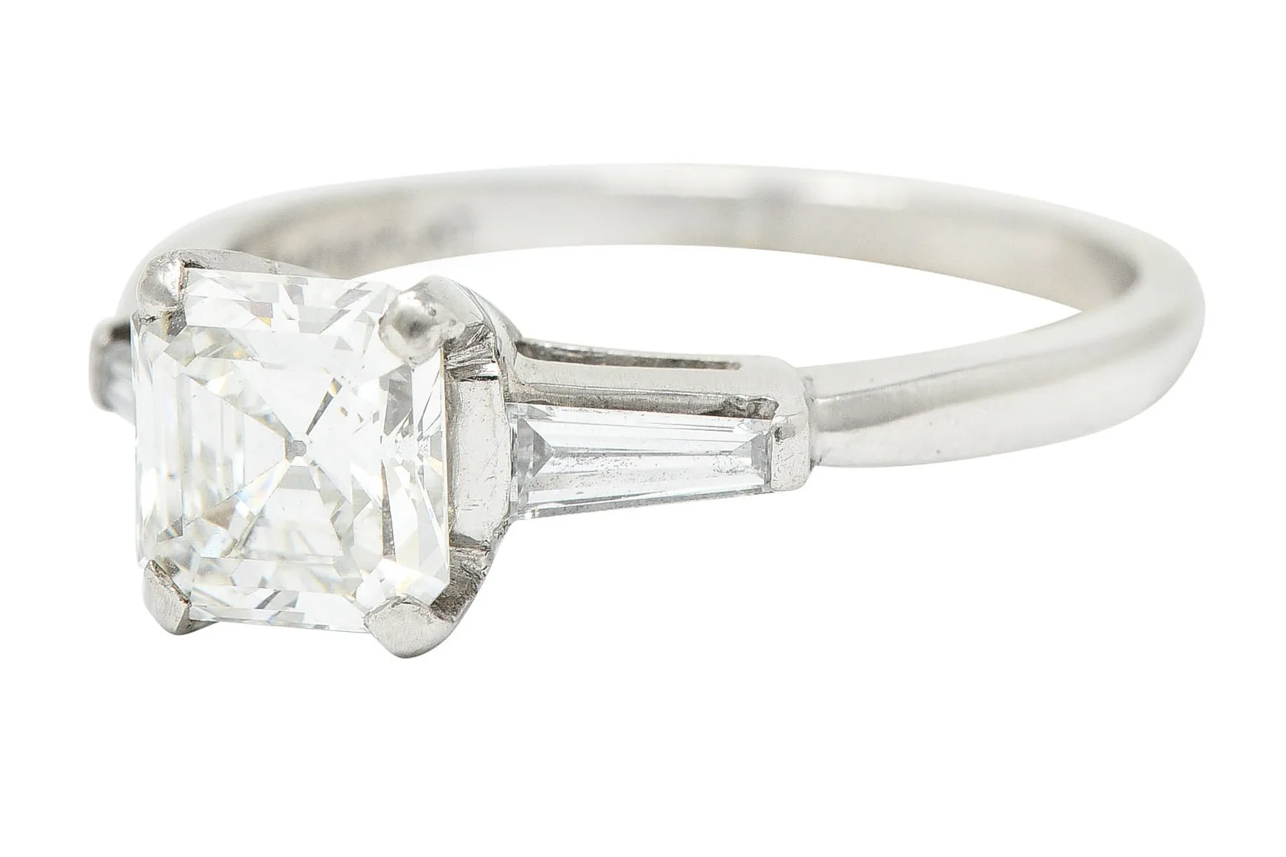 1950's Mid-Century 1.24 CTW Asscher Diamond Platinum Engagement Ring GIA