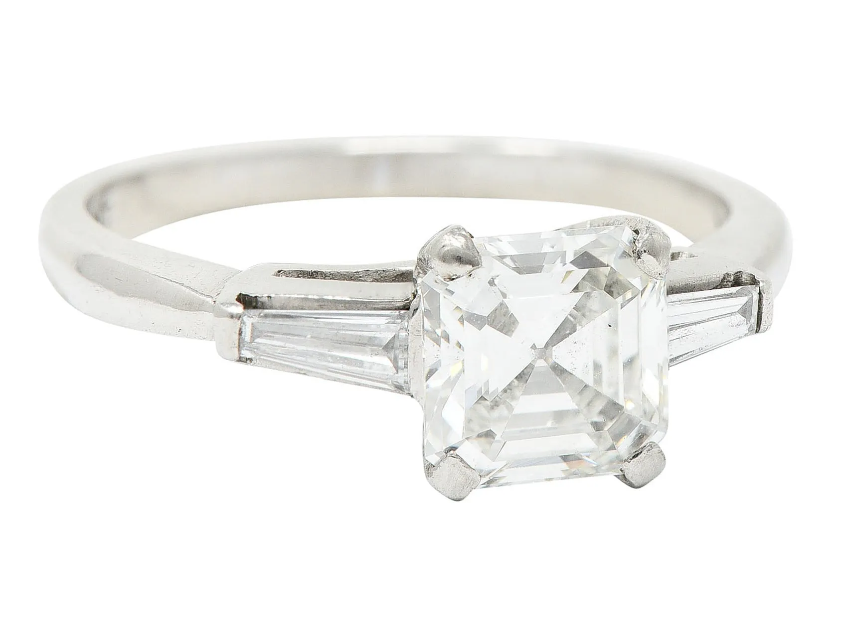 1950's Mid-Century 1.24 CTW Asscher Diamond Platinum Engagement Ring GIA