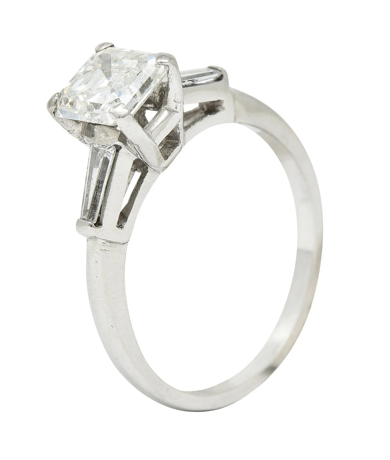 1950's Mid-Century 1.24 CTW Asscher Diamond Platinum Engagement Ring GIA