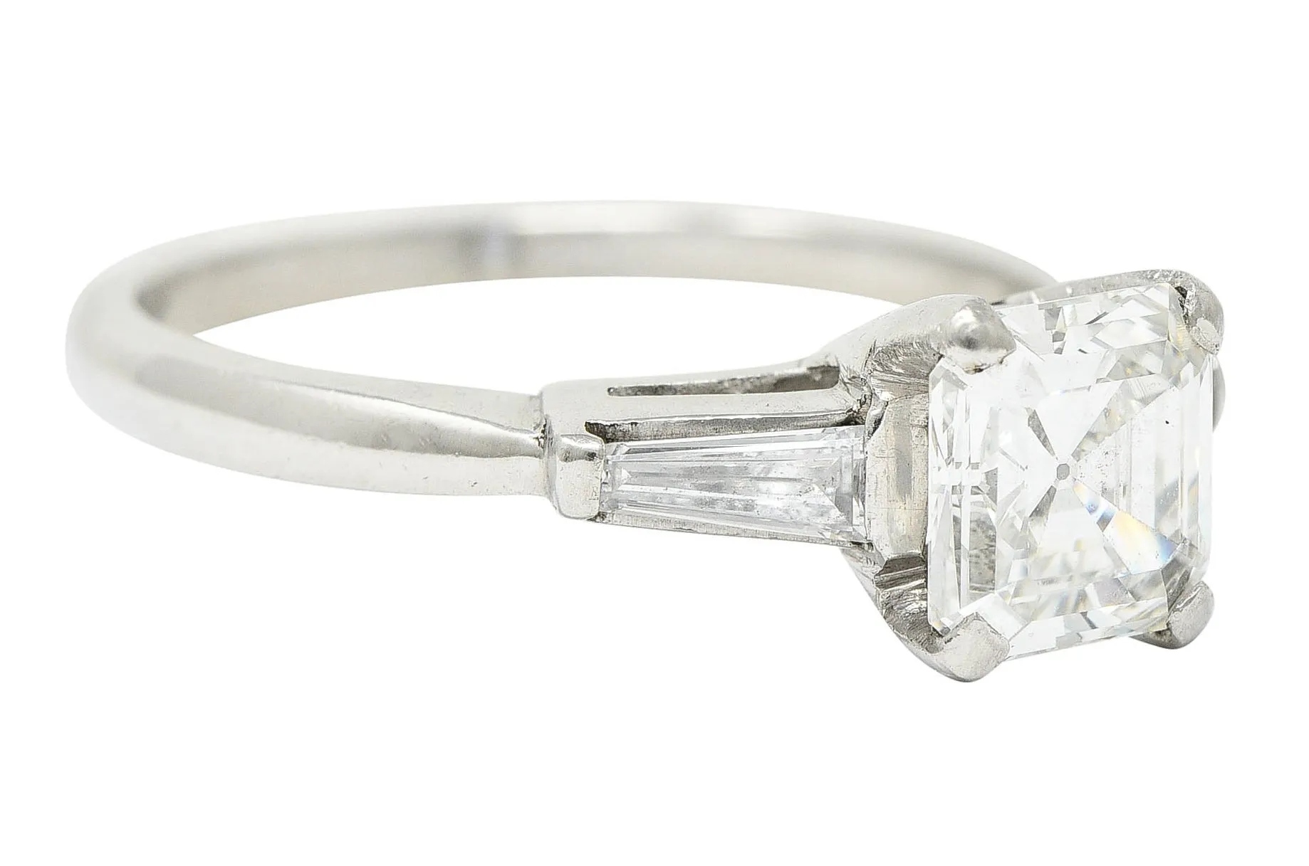 1950's Mid-Century 1.24 CTW Asscher Diamond Platinum Engagement Ring GIA