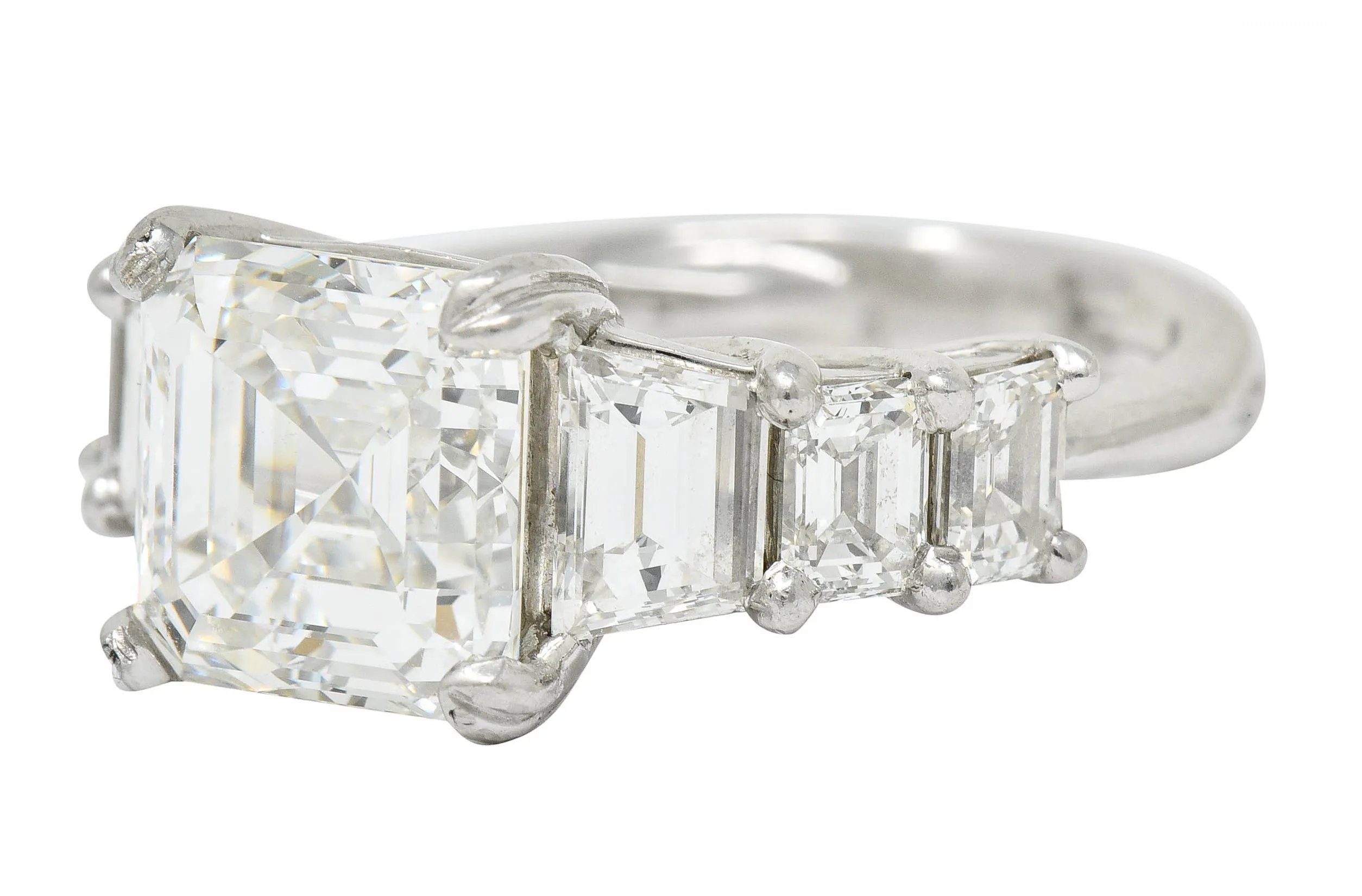 1950's Mid-Century 5.90 CTW Asscher Diamond Platinum Engagement Ring GIA