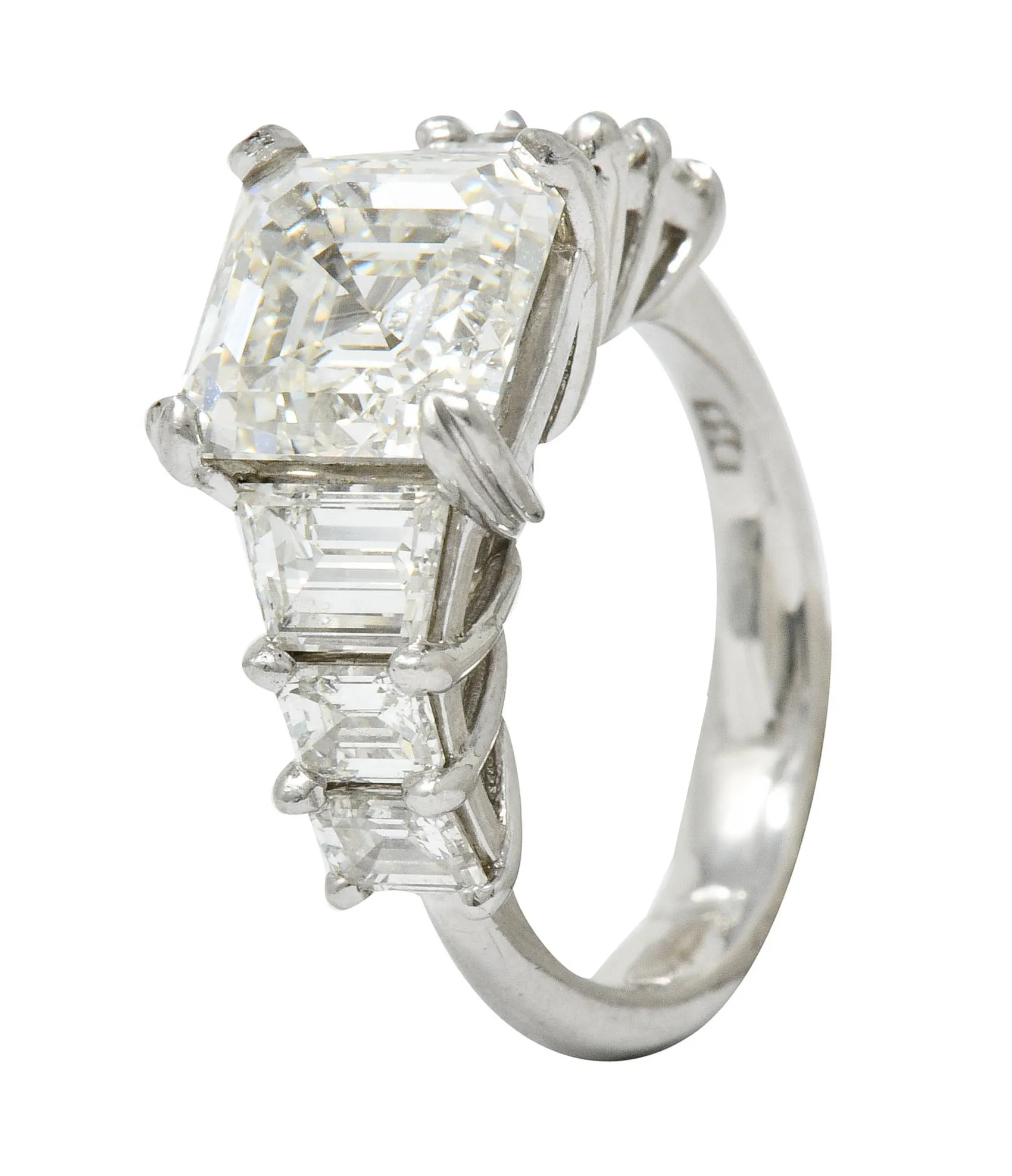1950's Mid-Century 5.90 CTW Asscher Diamond Platinum Engagement Ring GIA