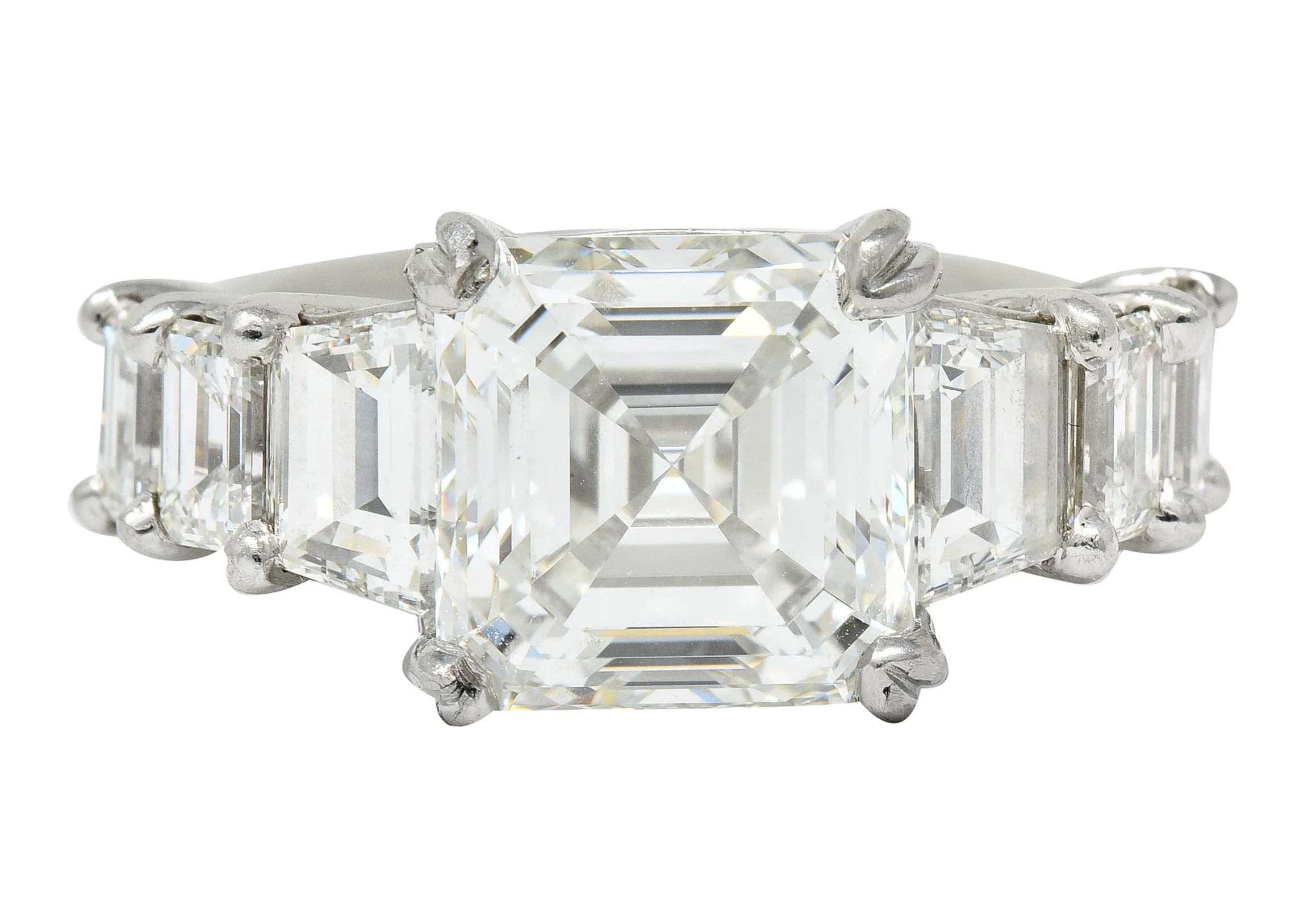 1950's Mid-Century 5.90 CTW Asscher Diamond Platinum Engagement Ring GIA