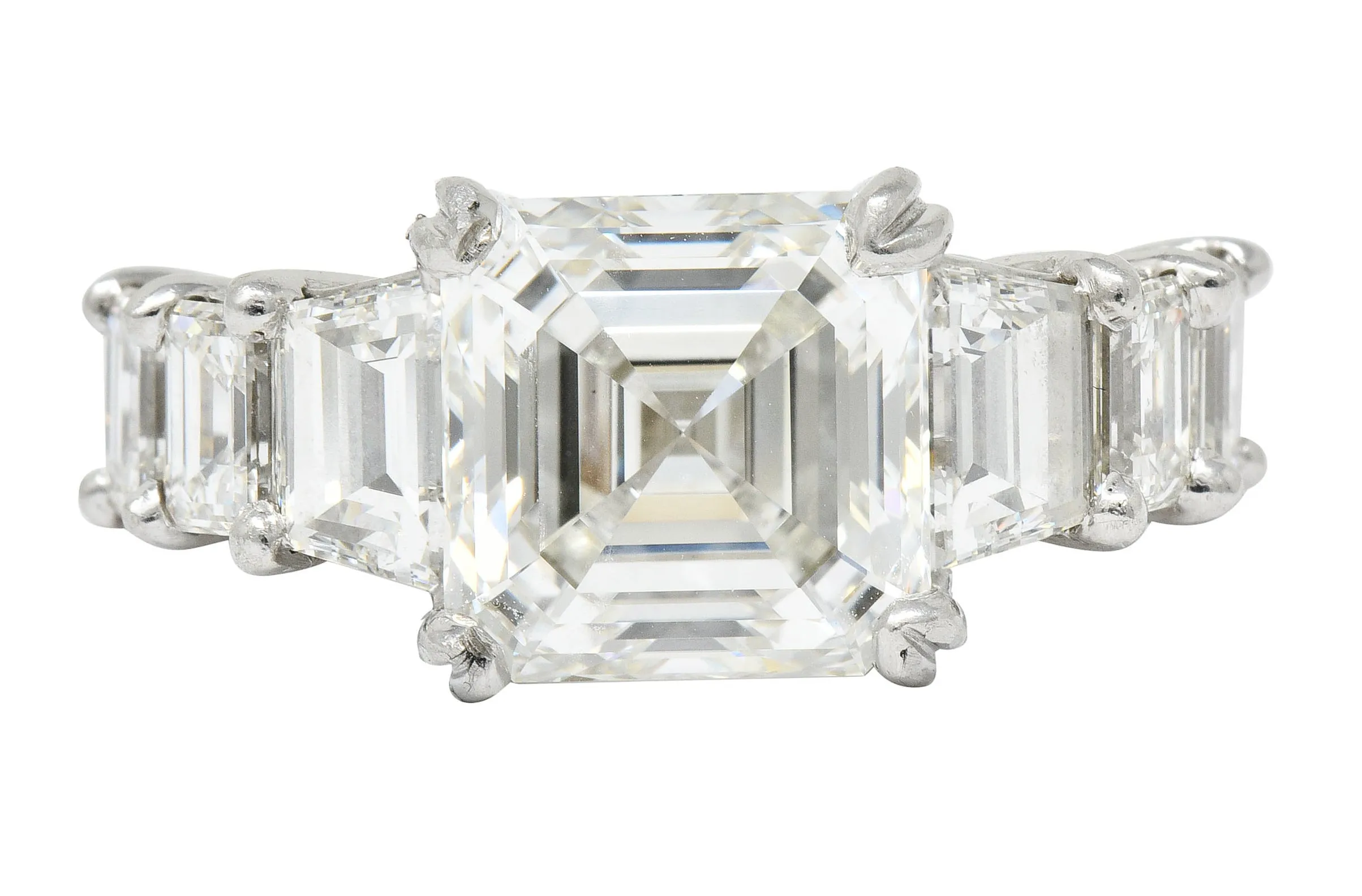 1950's Mid-Century 5.90 CTW Asscher Diamond Platinum Engagement Ring GIA