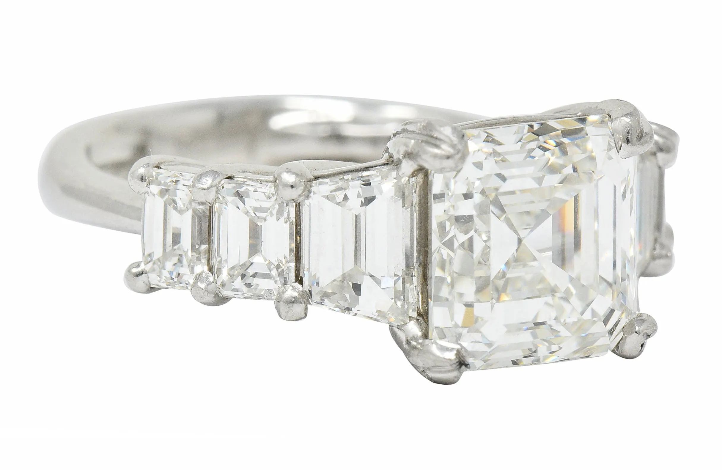1950's Mid-Century 5.90 CTW Asscher Diamond Platinum Engagement Ring GIA