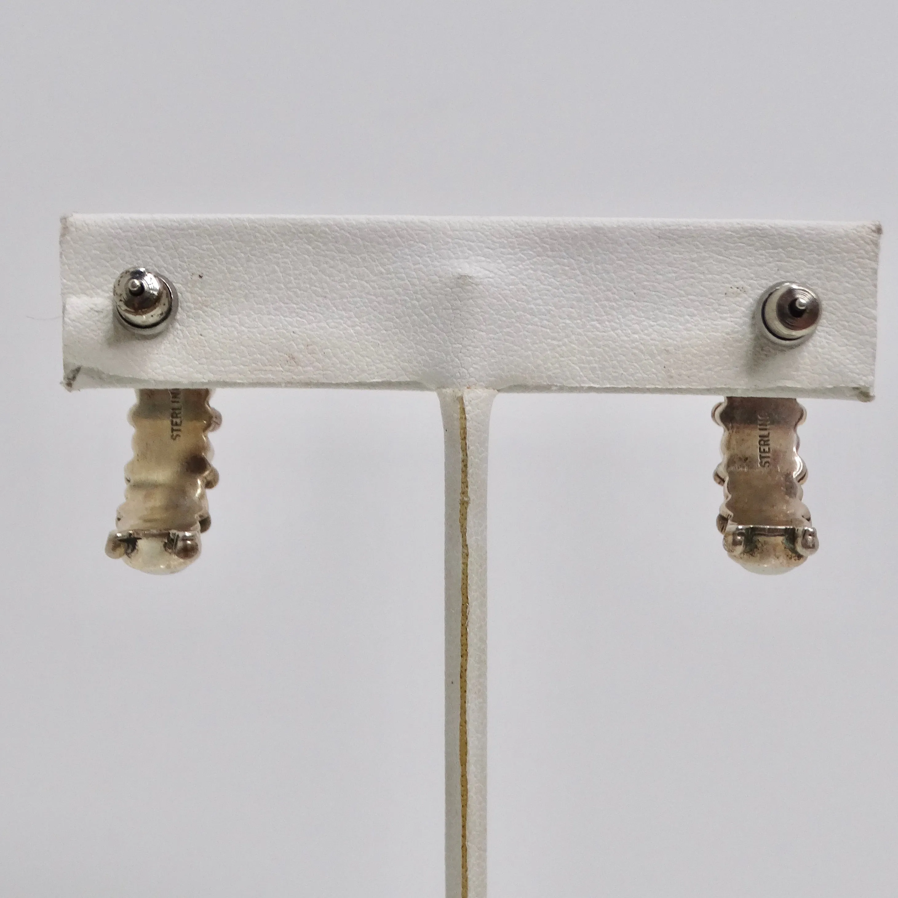 1960s Sterling Silver Pearl Hoop Earrings