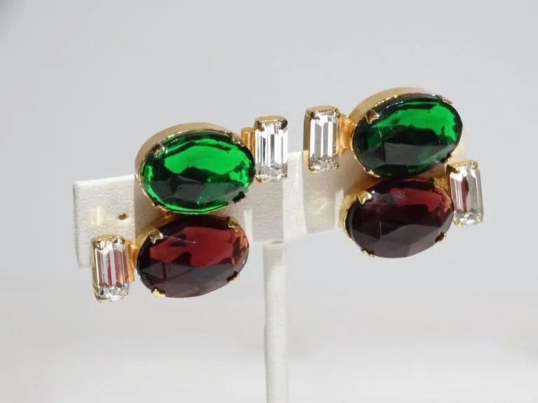 1980s Emilio Pucci Gem Earrings with Rhinestones
