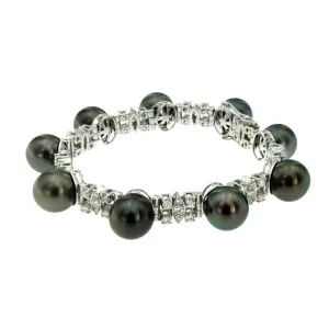 1980s Tahitian Saltwater Dyed Pearl and Diamond Gold Bracelet