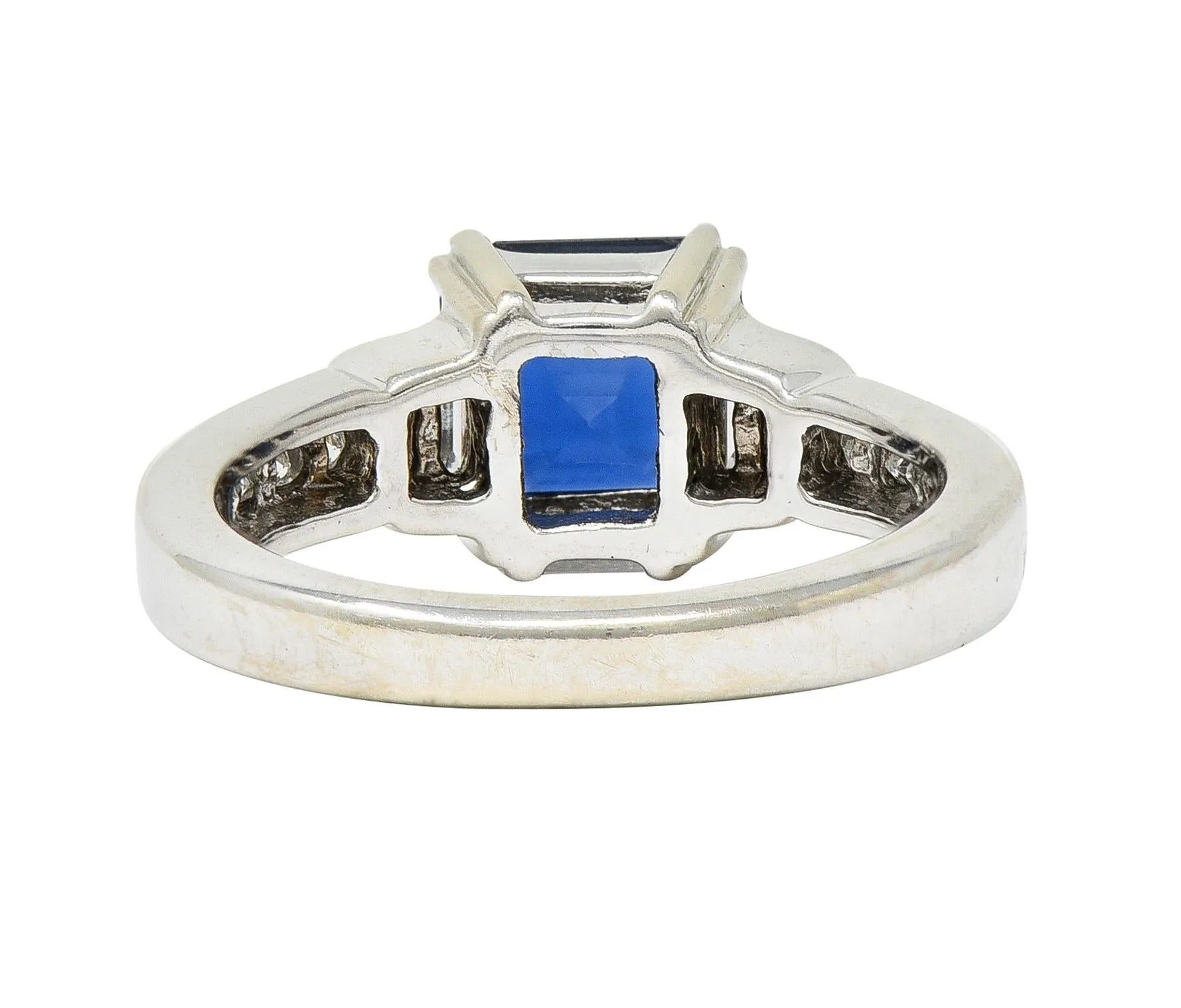1990's 2.71 CTW Asscher Cut Sapphire Diamond 18 Karat White Gold Ring GIA