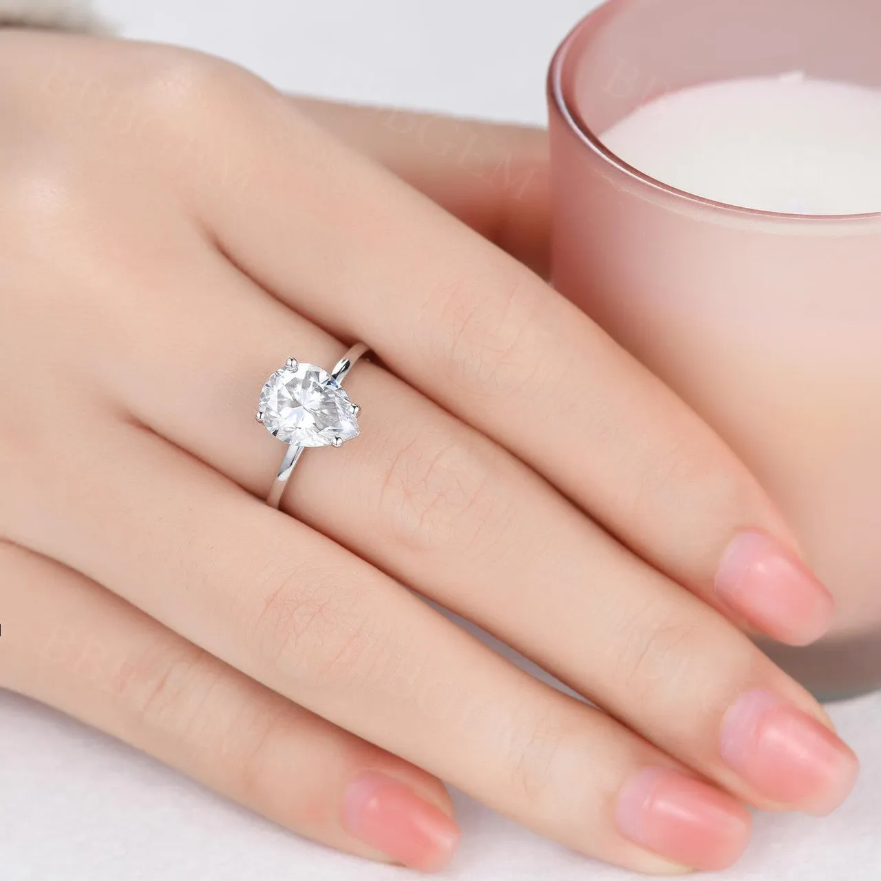 2 Carat Pear Shaped Moissanite Engagement Ring Solitaire Full Circle