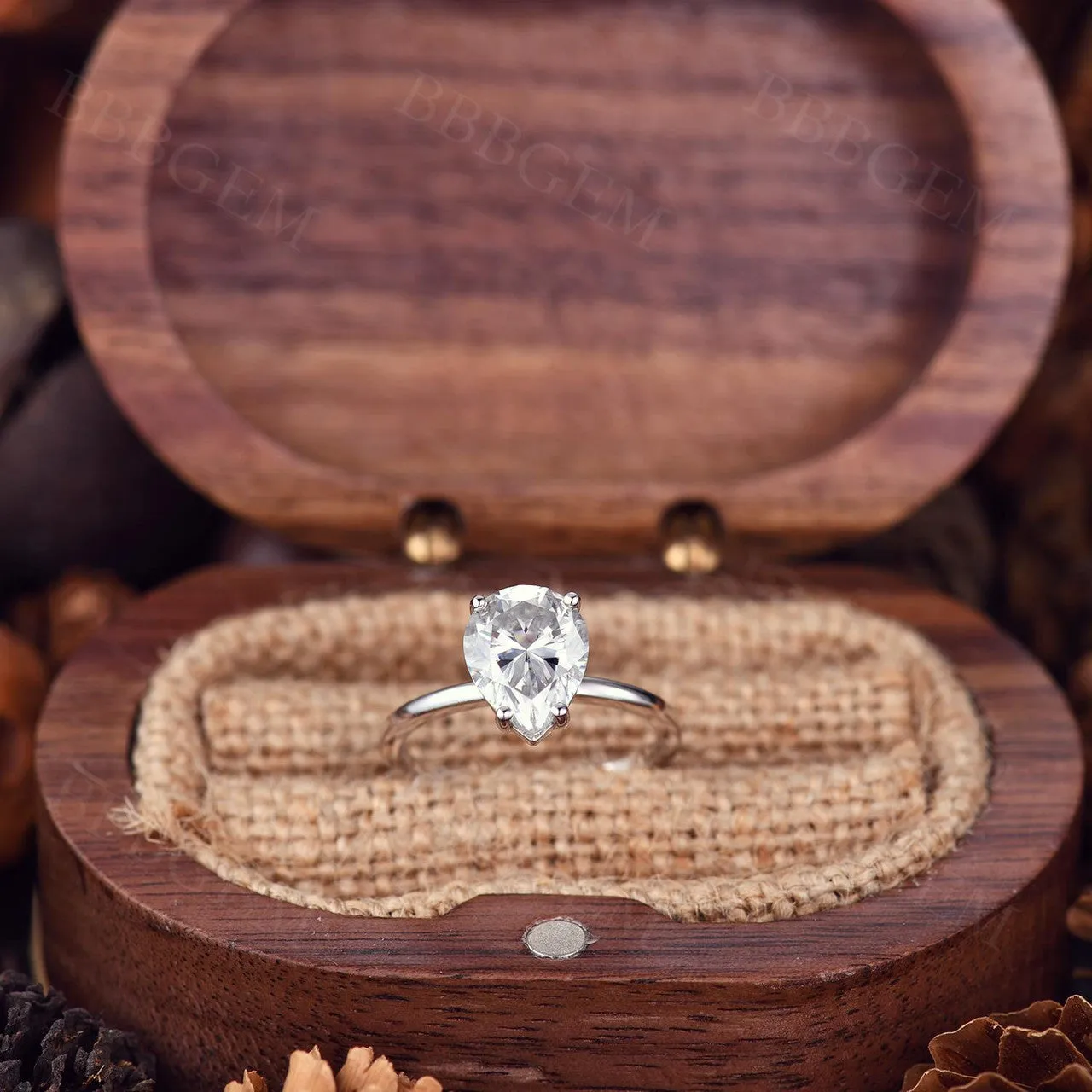 2 Carat Pear Shaped Moissanite Engagement Ring Solitaire Full Circle