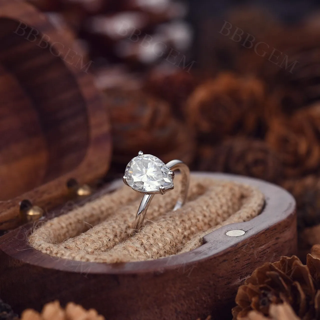 2 Carat Pear Shaped Moissanite Engagement Ring Solitaire Full Circle