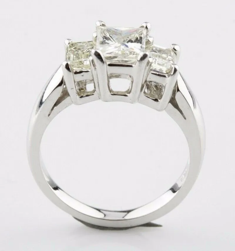 2.07 carat Princess Cut Diamond 18k White Gold 3-Stone Engagement Ring Size 5.5
