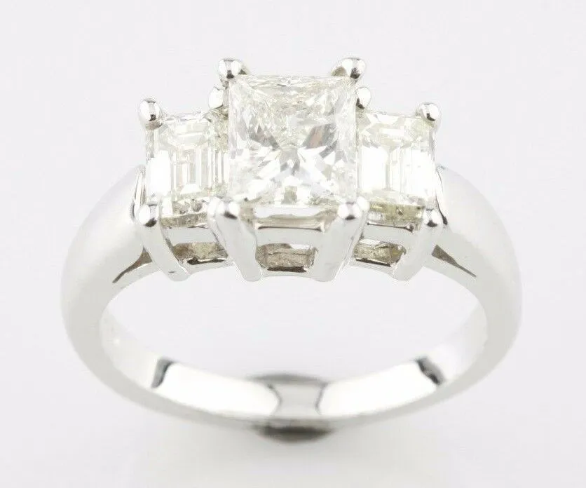 2.07 carat Princess Cut Diamond 18k White Gold 3-Stone Engagement Ring Size 5.5