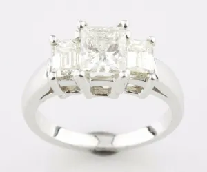2.07 carat Princess Cut Diamond 18k White Gold 3-Stone Engagement Ring Size 5.5