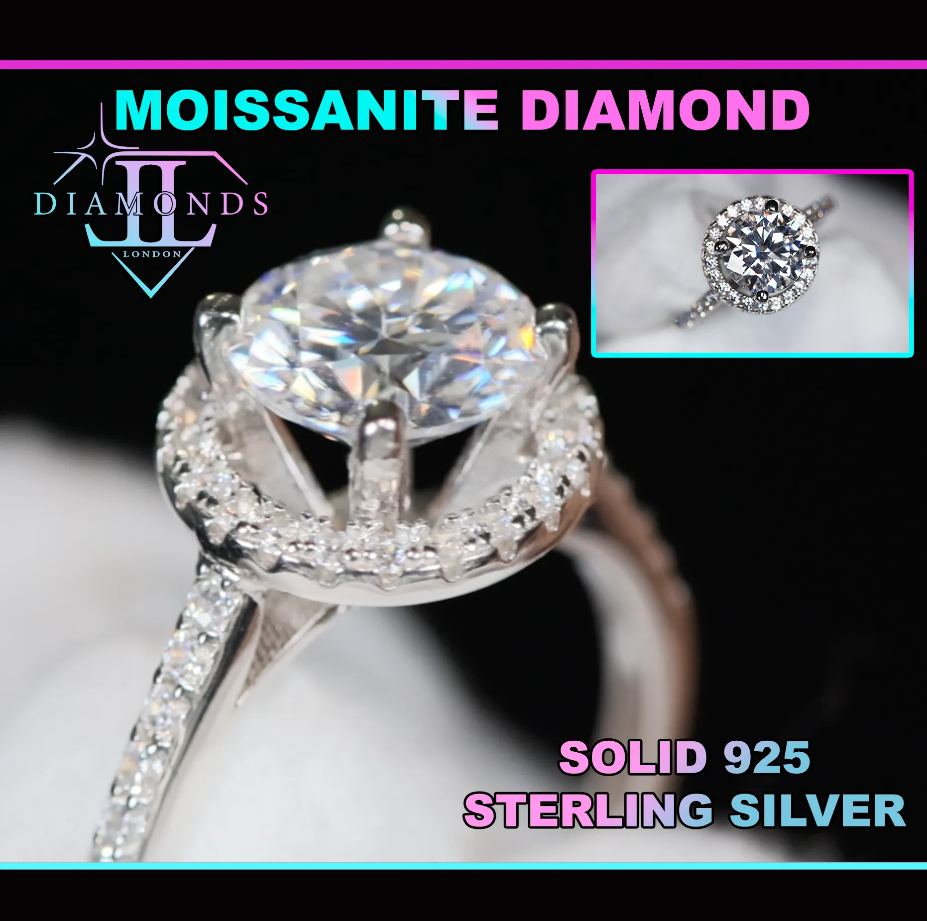 2.0ct VVS1 Womens Moissanite Ring | Womens Moissanite Diamond Engagement Rings