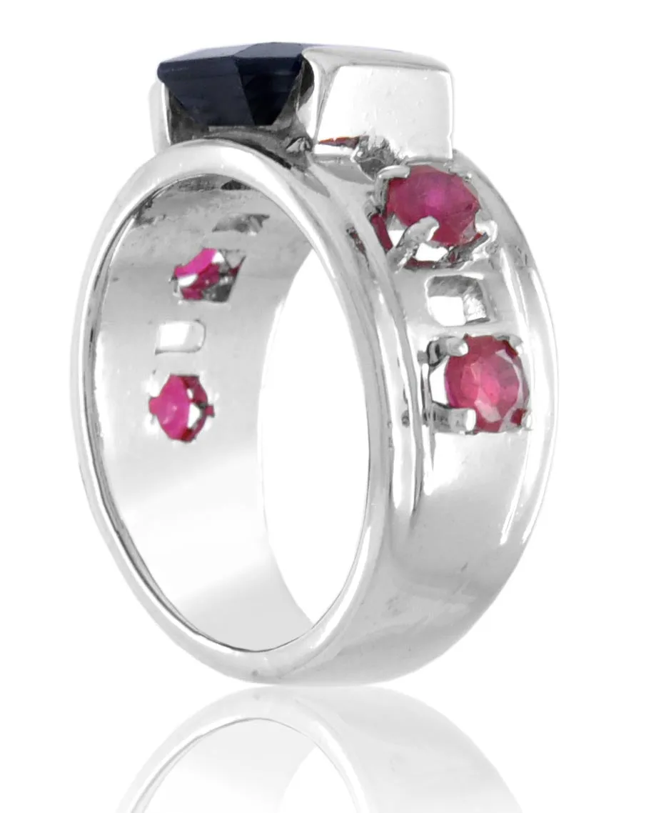 2.15 Ct Amazing Black Diamond Solitaire Ring with Ruby Gemstone Accents, Latest Collection & Great Shine