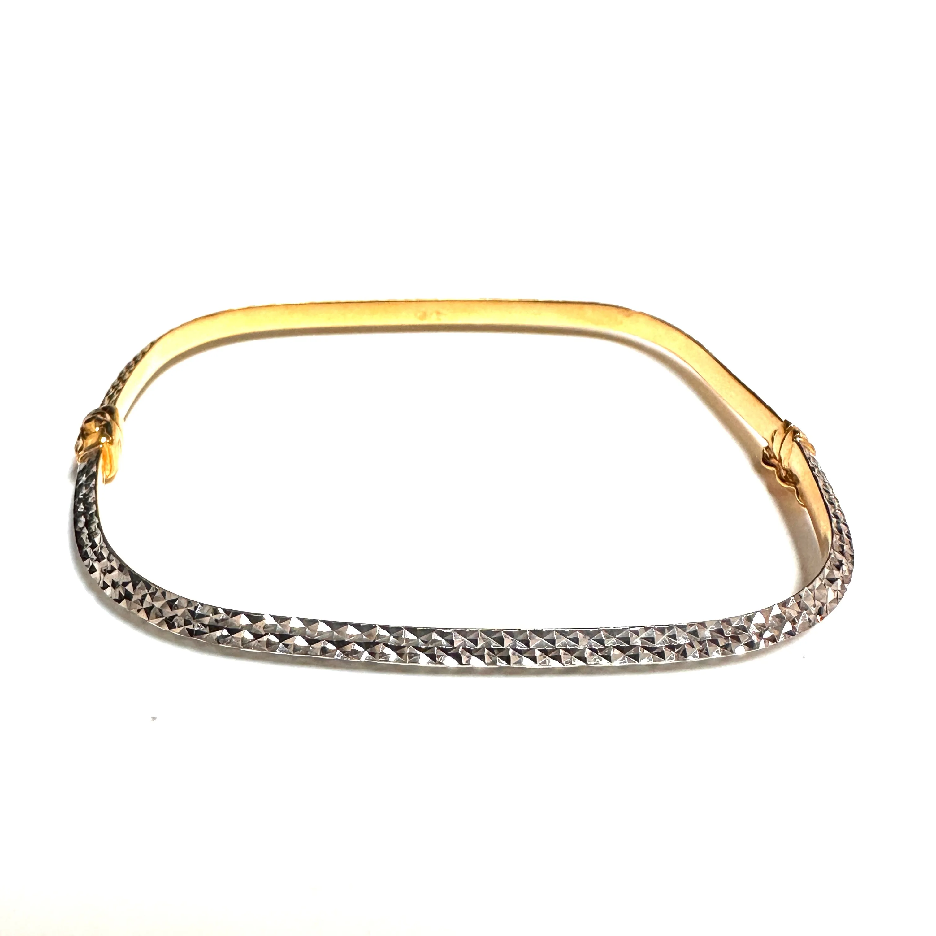 22K Two Tone (3mm) Diamond Cut Rectangle Shape Bangle
