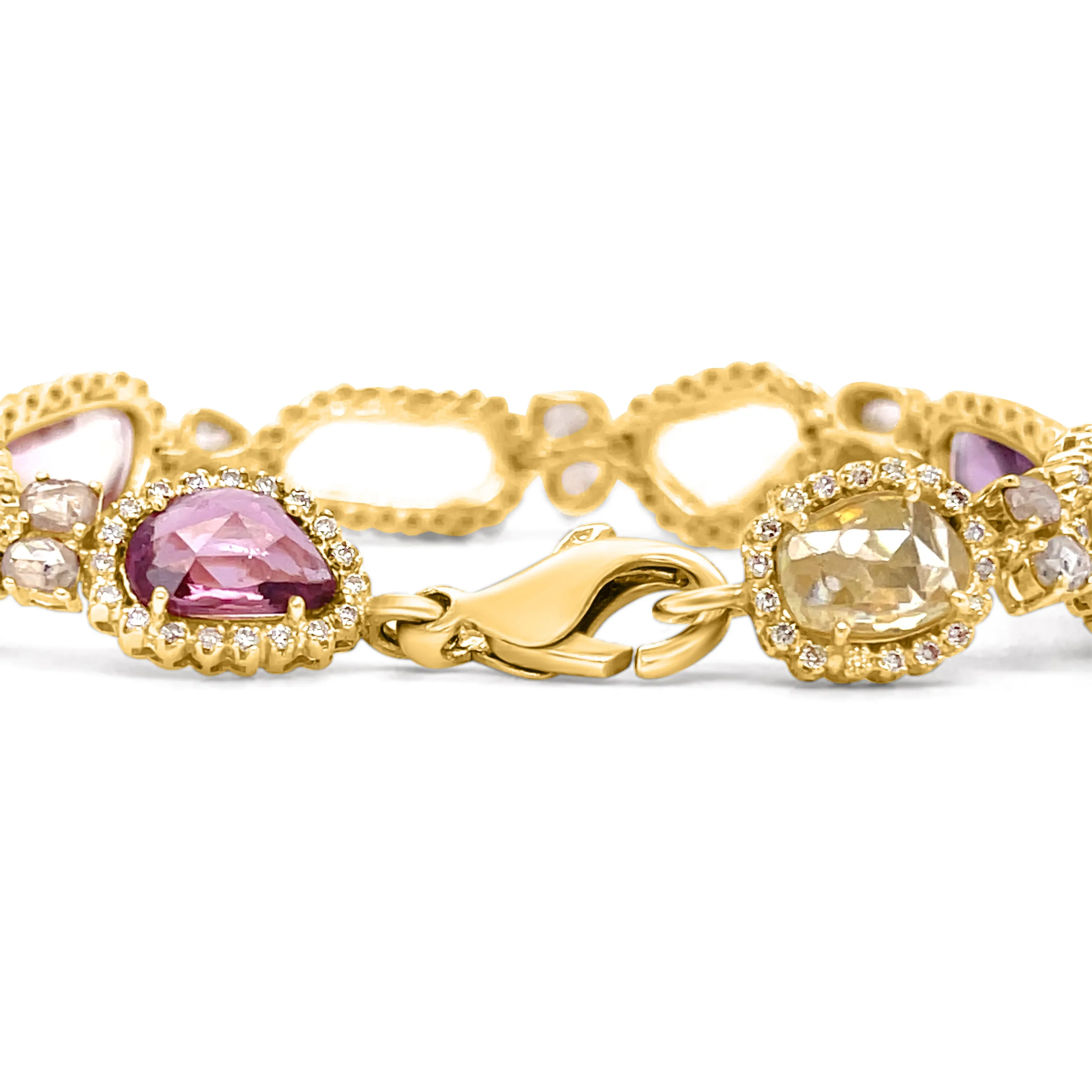 24.42 Carat Sapphire & 2.23 Carat Diamond Bracelet in 18k Yellow Gold