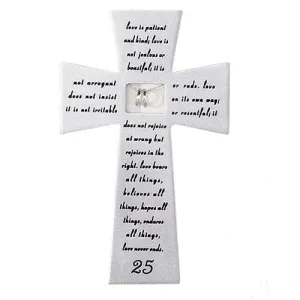 25th Wedding Anniversary Wall Cross with Silver Rings (7")