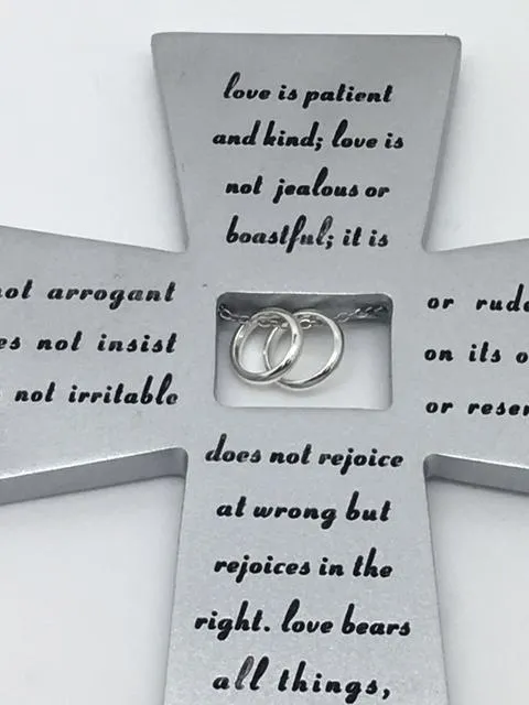 25th Wedding Anniversary Wall Cross with Silver Rings (7")